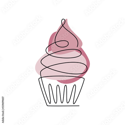 Muffin cupcake vector one line continuous drawing illustration. Hand drawn linear silhouette icon. Minimal design element for print, banner, card, wall art poster, brochure, postcard