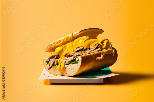 chicken sandwich on yellow background