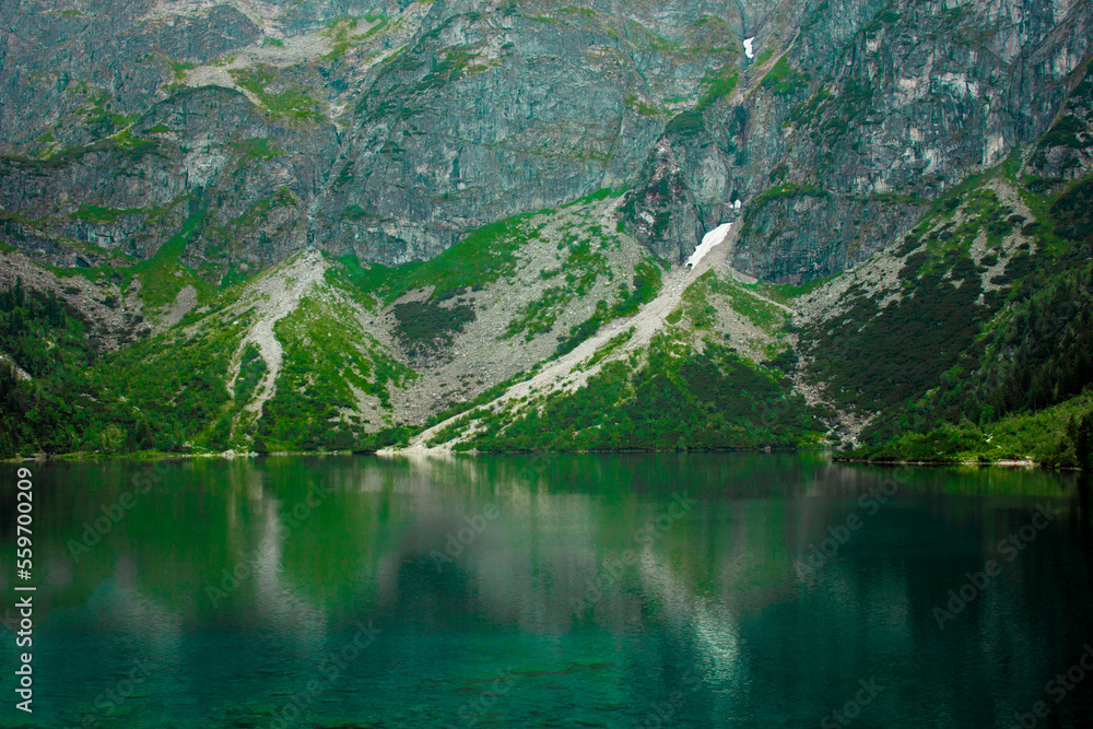 Summer landscape of a mountain lake. Morskie Oko, or Eye of the Sea