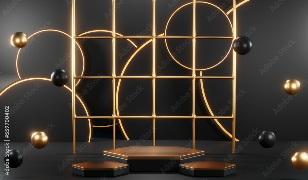3D rendering of backdrop black podium background for black friday products 3D rendering of backdrop black podium background for black friday products