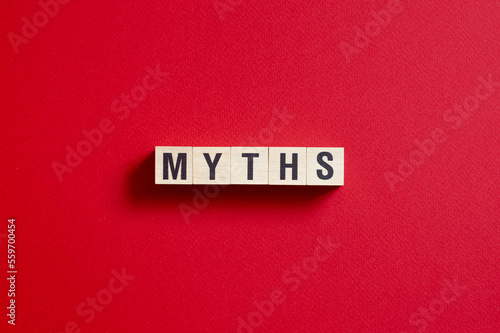 Myths - word concept on cubes