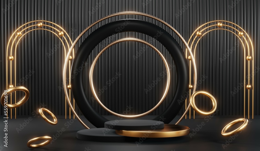 3D rendering of backdrop black podium background for black friday products 3D rendering of backdrop black podium background for black friday products