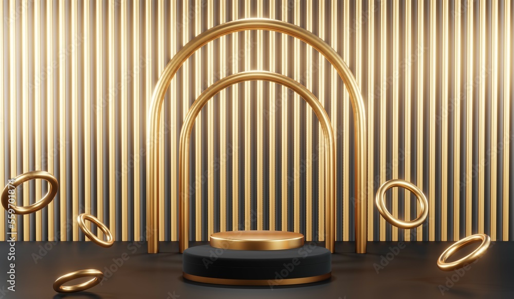 3D rendering of backdrop black podium background for black friday products