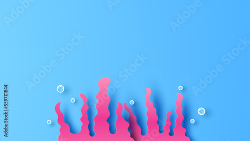 Seaweed popping bubbles on blue background. Paper art of seaweed. paper cut and craft style. vector, illustration.