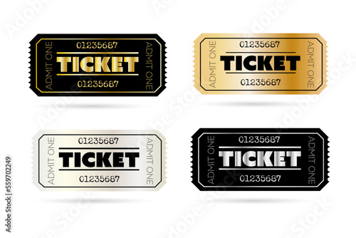 Admission ticket template set. Stripe tear-off stub entrance ticket with line pattern background. Vector design template for concert event, music show, performance, exhibition, raffle