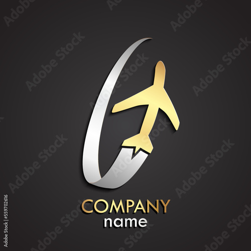 3d gold silver plane fly symbol / vector logo