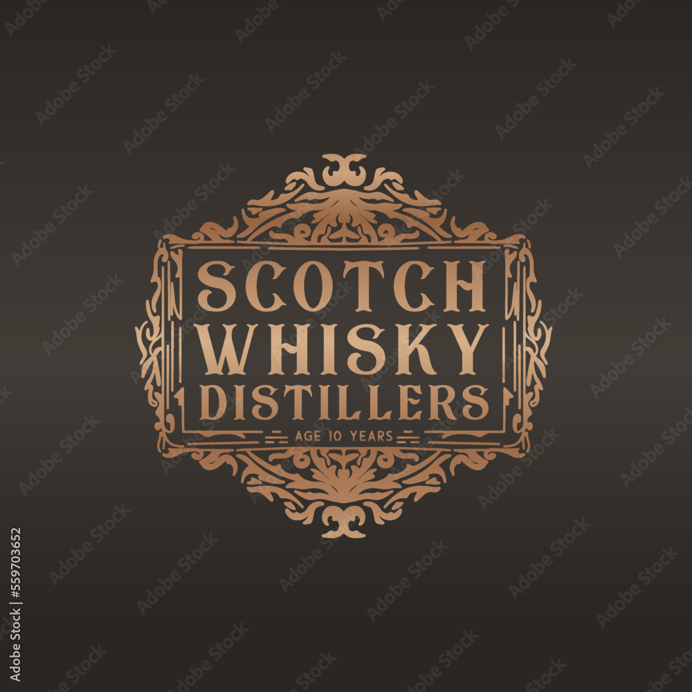 Vintage Illustration Hand Drawing scotch whisky emblem label logo