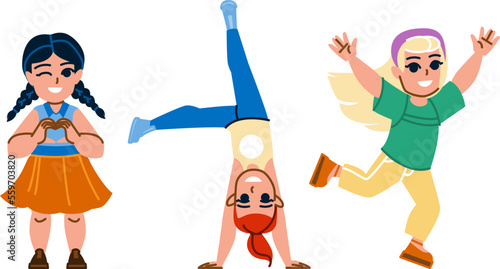 happy kid girl vector. fun childhood, child little, joy young, small fashion, beautiful casual, preteen happy kid girl character. people flat cartoon illustration