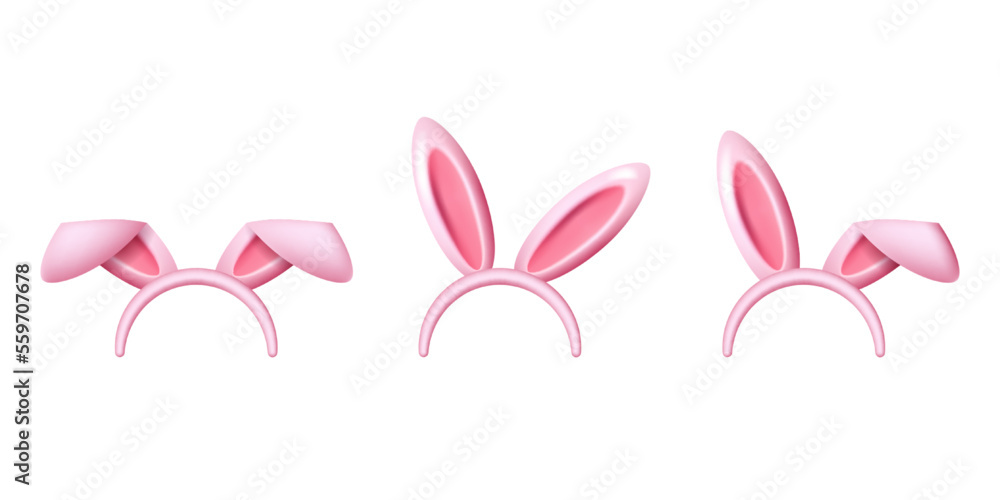 Set of pink rabbit ears headband. Happy Easter 3D objects