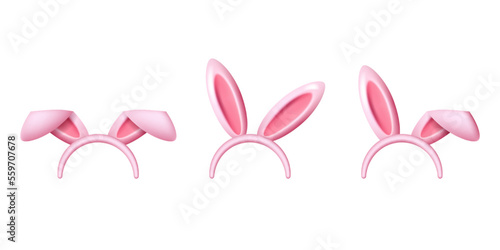 Set of pink rabbit ears headband. Happy Easter 3D objects
