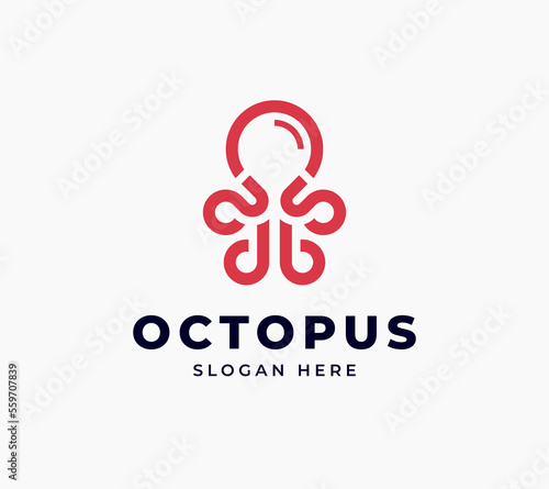 Octopus symbol animal nature tentacle ink black bold line creative vector logo design