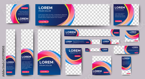 Abstract banner design web template Set, Horizontal header web banner. Modern Gradient Blue cover header background for website design, Social Media Cover ads banner, flyer, invitation card