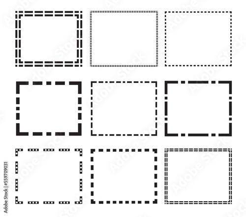Blank Square Shaped Frame Border Vintage Design Set Illustration In Black Color