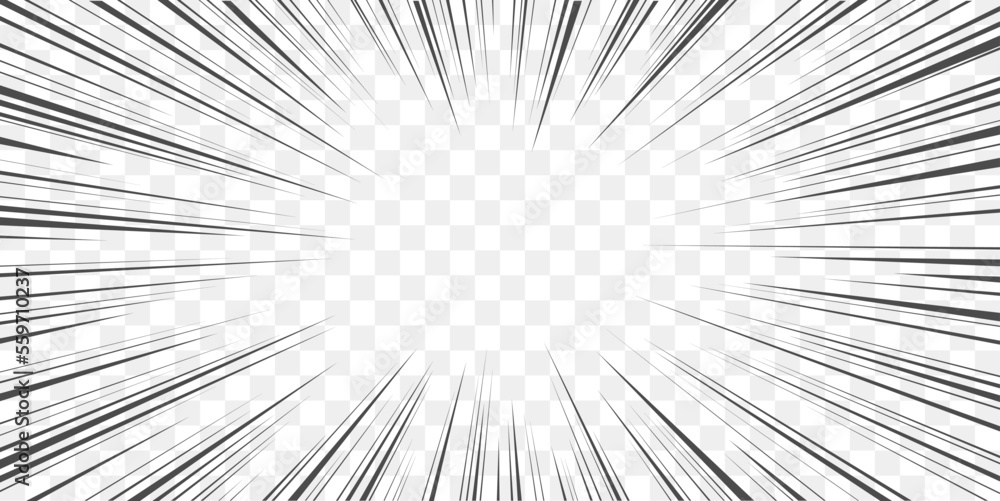 Obraz premium Manga transparent background with speed radial lines, vector cartoon comic effect. Manga anime action or superhero burst motion effect background with explosion radial lines pattern frame