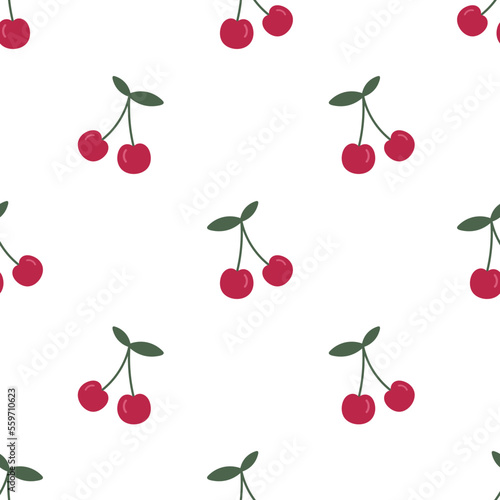 Pattern with cherry. For card, posters, banners, printing on the pack, clothes, fabric, wallpaper, textile.
