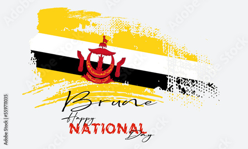 Happy Independence day of Brunei. National Day Creative grunge brush of Brunei flag illustration