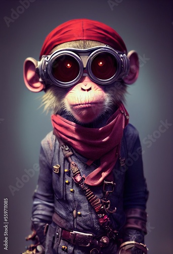 Portrait of a funny Pirate Macaque. Generative AI © Razvan
