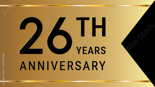 26th Anniversary. Anniversary template design with golden text and ribbon for birthday celebration event. Vector Template Illustration photo