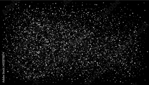 Silver glitter confetti on a black background. Gray gradient particles scattered, sand. Decorative element. Luxury background for your design, postcards, invitations, vector