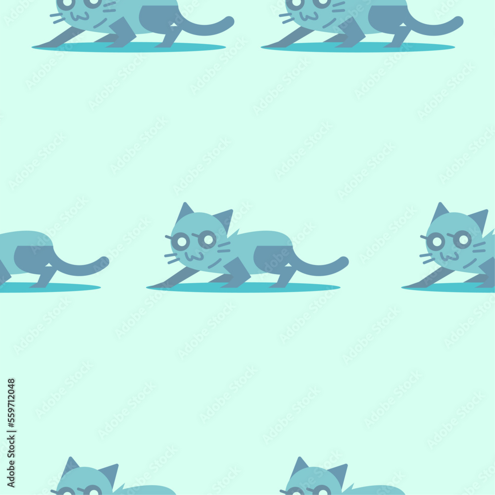 Naklejka premium cute cat pattern flat illustration. pattern paint. seamless cute cat pattern.