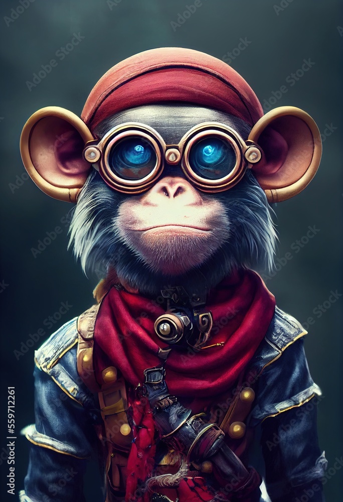 Portrait of a funny  Pirate Monkey. Generative AI