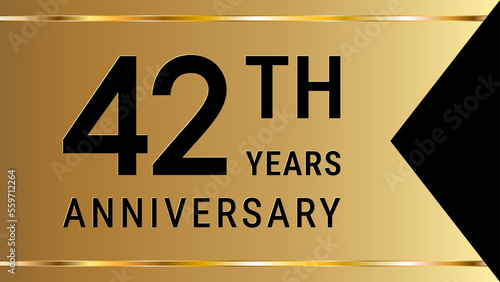 42th Anniversary. Anniversary template design with golden text and ribbon for birthday celebration event. Vector Template Illustration photo