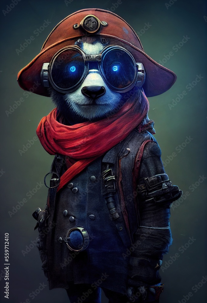 Portrait of a funny  Pirate Panda. Generative AI