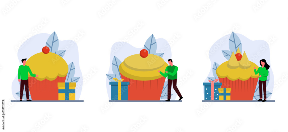 Obraz premium Flat Bundle Birthday Design Illustration