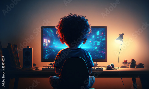 Fényképezés Kid playing video games in his room