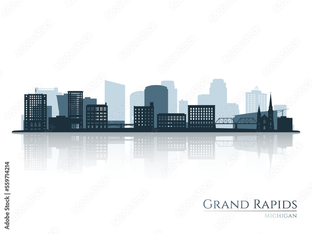 Grand Rapids skyline silhouette with reflection. Landscape Grand Rapids,  Michigan. Vector illustration. Stock Vector | Adobe Stock