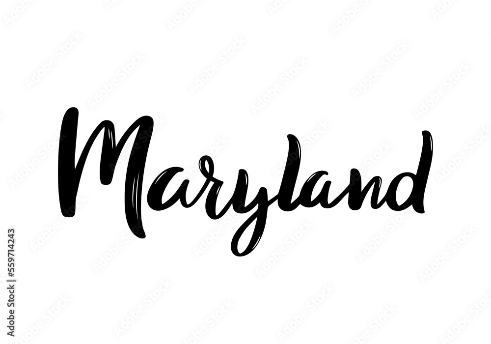 Maryland MD Lettering. Handwritten State name. Vector design template. Maryland MD Lettering. Handwritten State name. Vector design template.