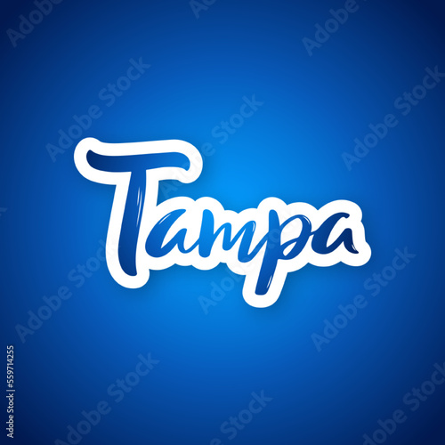 Tampa - hand drawn lettering phrase. Sticker with lettering in paper cut style. Vector illustration.