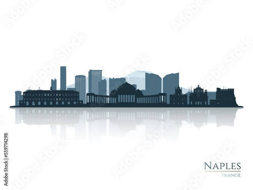 Naples skyline silhouette with reflection. Landscape Naples, Italy. Vector illustration.