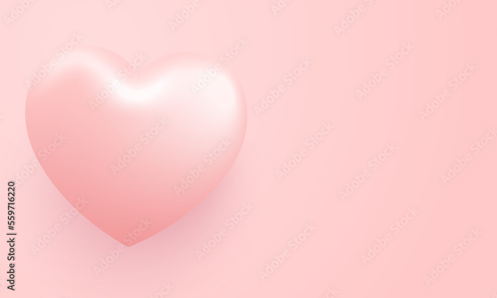 Love Happy Valentine's day background illustration. Beautiful pink background with realistic big heart