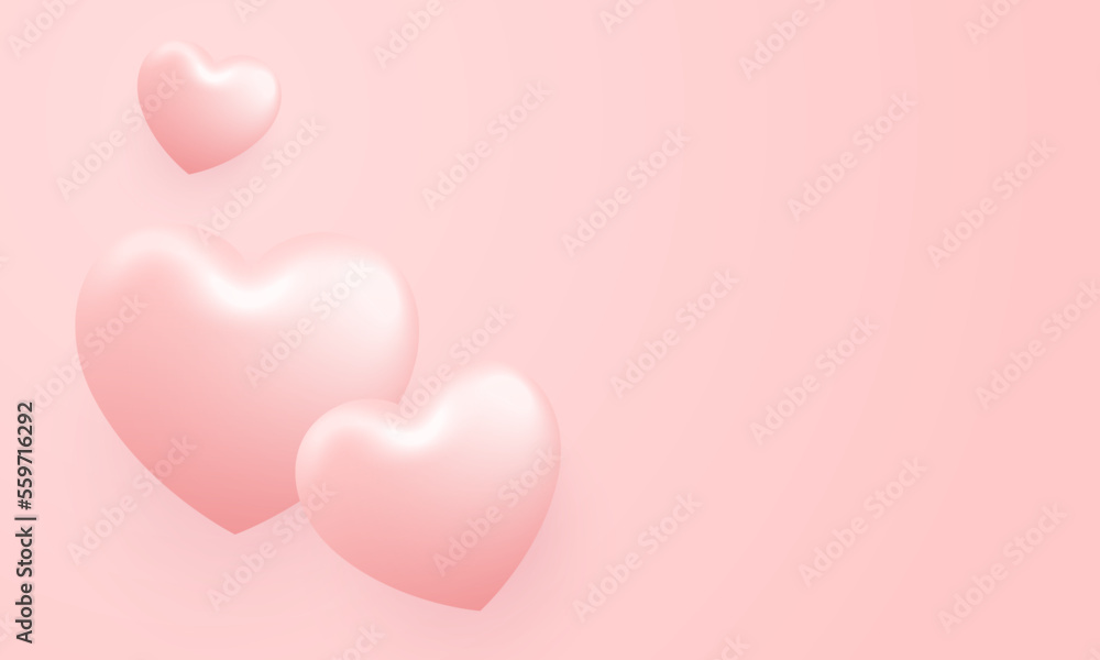 Love Happy Valentine's day background illustration. Beautiful pink background with realistic three big heart