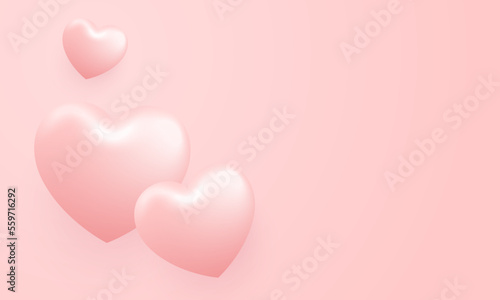 Love Happy Valentine's day background illustration. Beautiful pink background with realistic three big heart