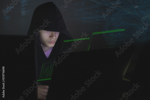 Young hacker attacking from home