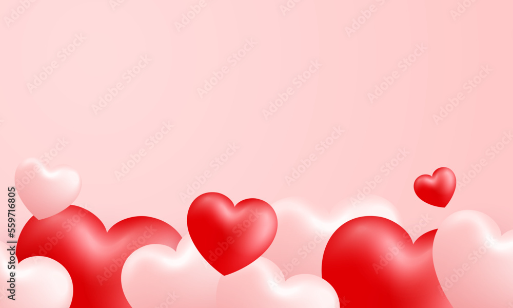 Love Happy Valentine's day background illustration. Beautiful pink background with realistic stacking heart