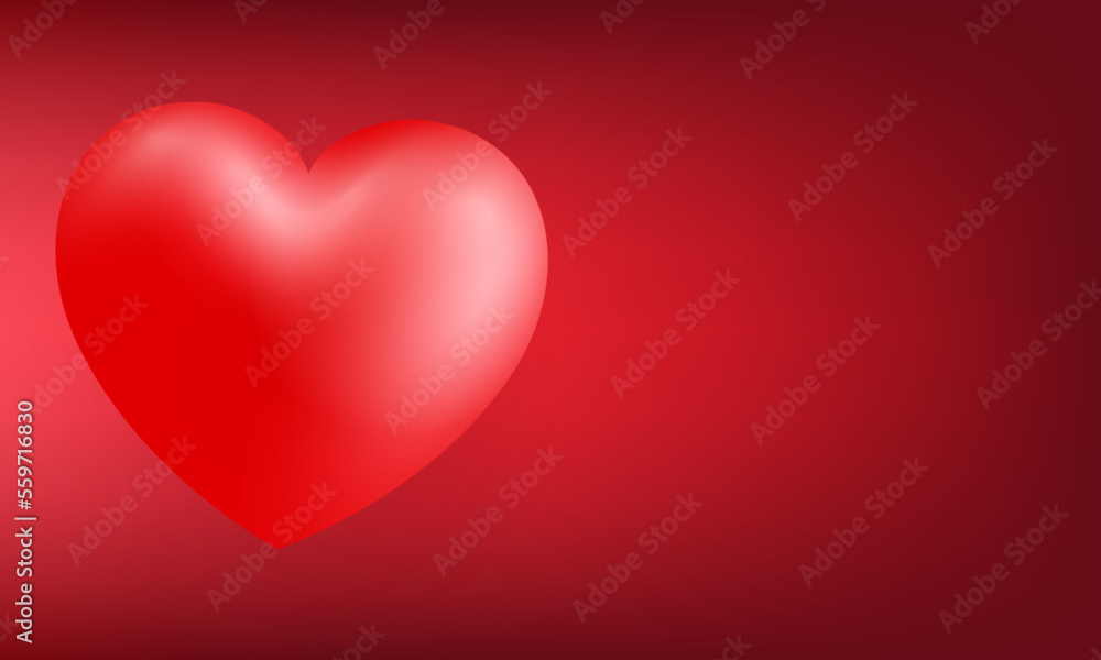 Love Happy Valentine's day background illustration. Beautiful pink background with realistic big red heart