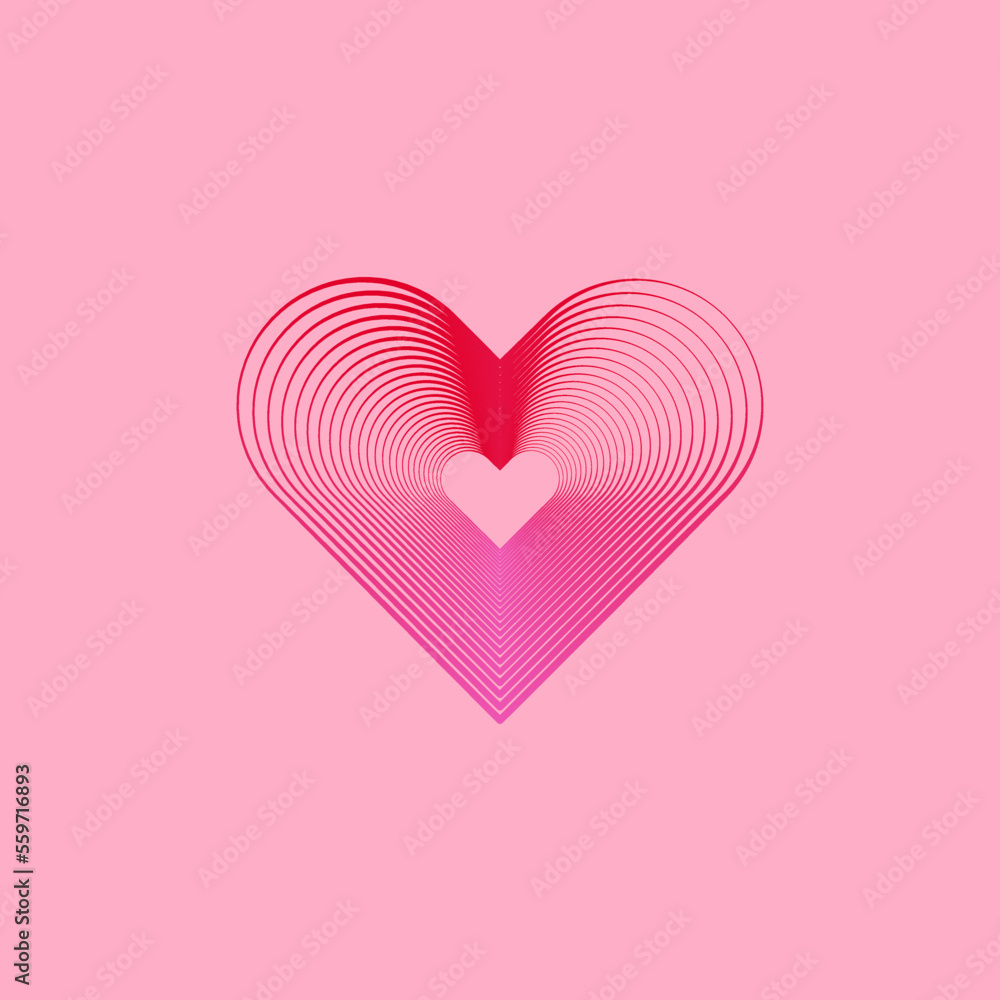 pink heart in lines blend layers. Heart shaped stripes vector background.