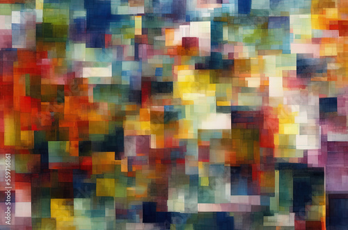 Watercolor background with many colorful squares objects . Generative AI