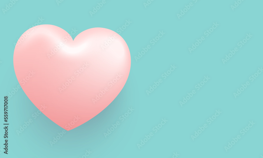 Love Happy Valentine's day background illustration. Beautiful Turquoise background with realistic big heart