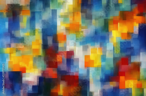 Watercolor background with many colorful squares objects . Generative AI