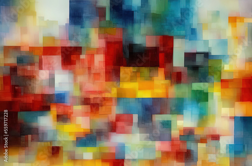 Watercolor background with many colorful squares objects . Generative AI