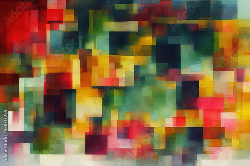 Watercolor background with many colorful squares objects . Generative AI