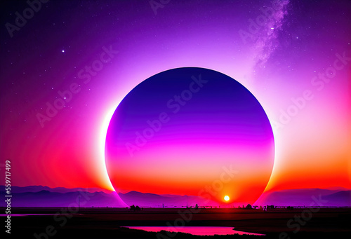purple afternoon sky with magic circle . Generative AI
