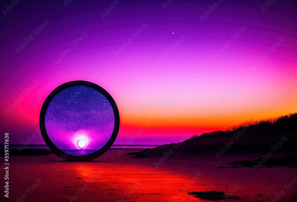 purple afternoon sky with magic circle . Generative AI purple afternoon sky with magic circle . Generative AI