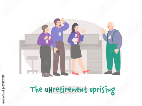 The unretirement uprising. Welcome to the team. Graphic design.