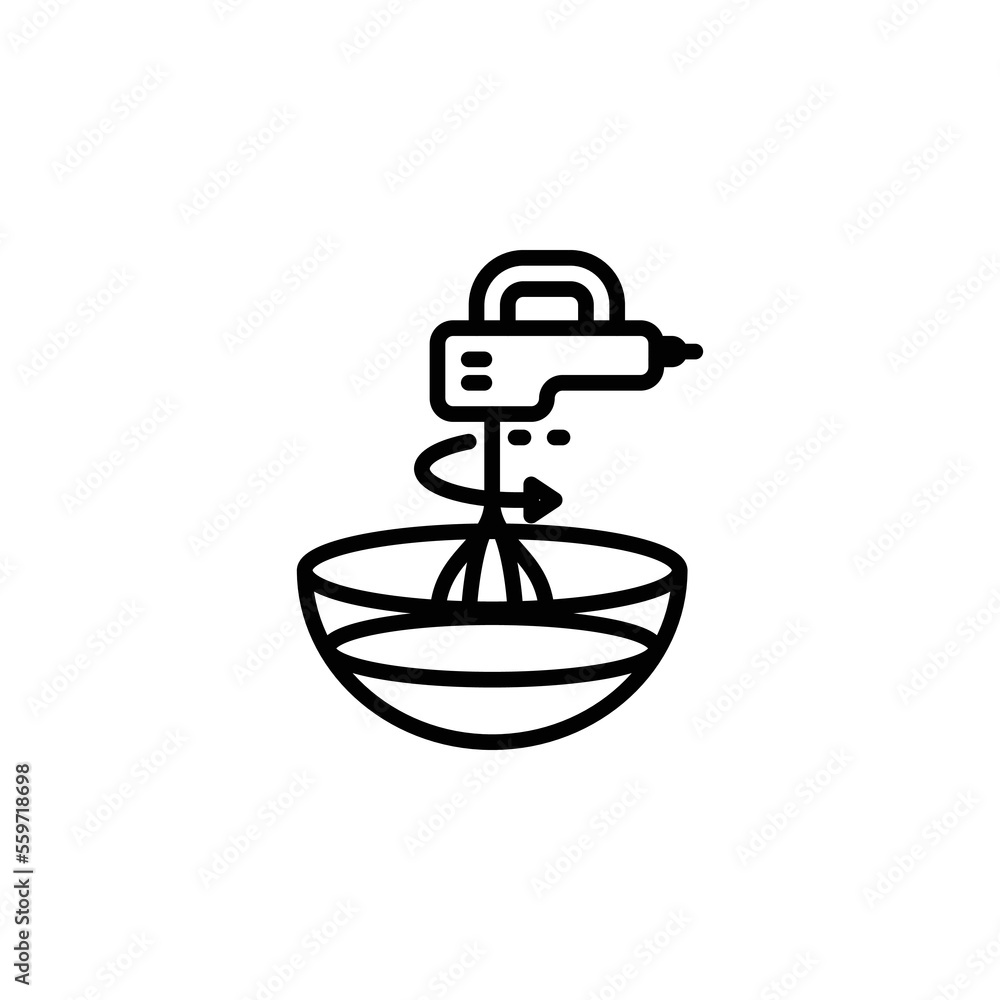 Kitchen mixer, cooking outline icons. Vector illustration. Editable stroke. Isolated icon suitable for web, infographics, interface and apps.