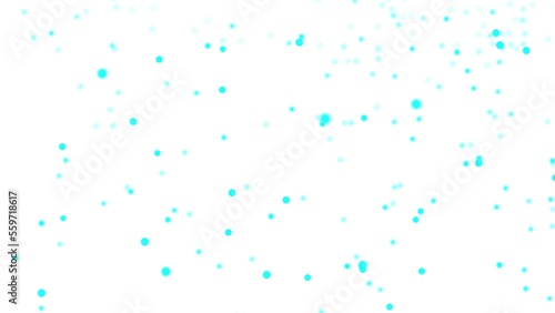 Motion design turquoise particles move slowly across the screen. White background. Motion graphics blue plexus 4k, turquoise dust.